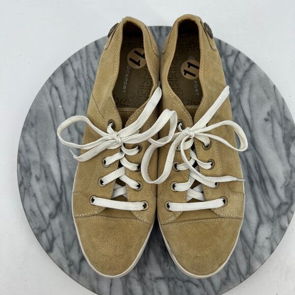 Rockport Walking Sneaker Shoe Womens 11 Tan Beige Suede Leather Low Cut Lace Up - Picture 8 of 11